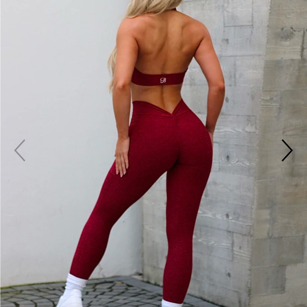 BOMBSHELL SPORTSWEAR VBACK RED HEATHER LEGGINGS SIZE L
